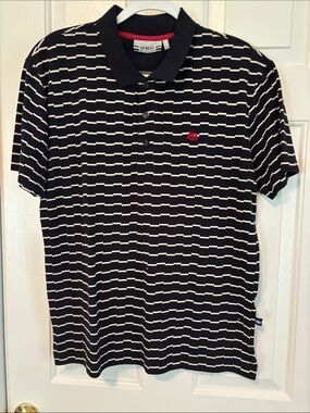 Hublot Navy & White Striped Polo with Red Crest